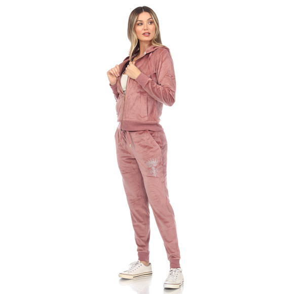 Rhinestone 2 Piece Velour Tracksuit Set - Picture 3 of 5